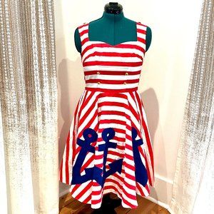 TicciRockabilly Angela 1950s Sailor Dress, Red and White Stripes